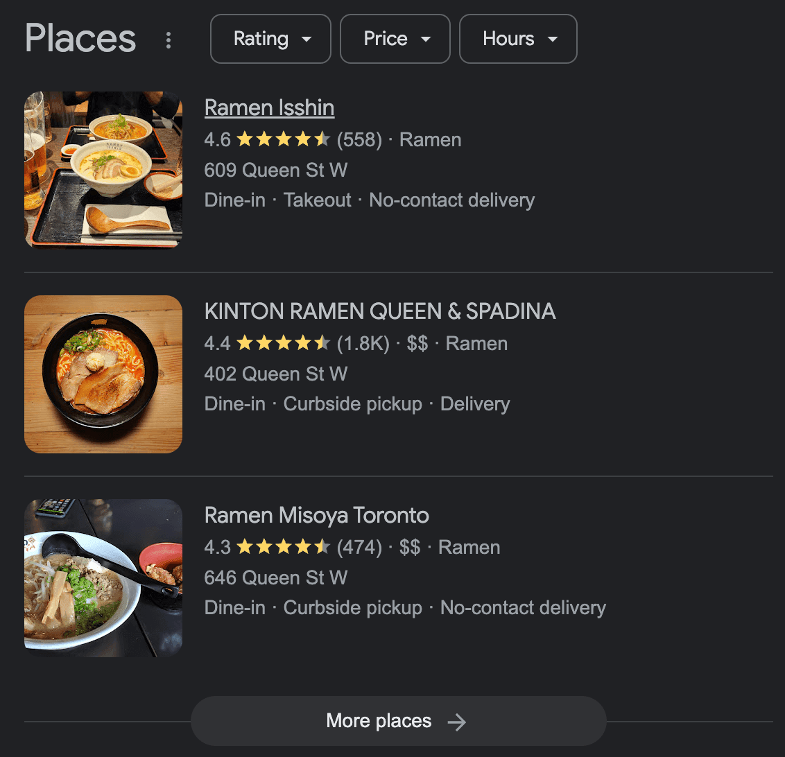 Comparing restaurants for reviews